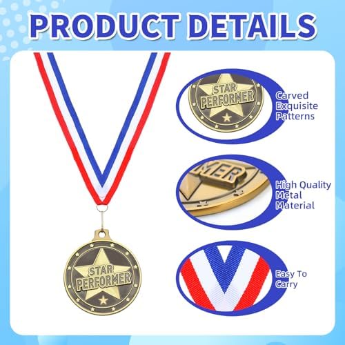 20 Pcs 2'' Awards Medals Bulk Winner Medals with Neck Ribbons Metal Trophy Award Prize Gift for Tournaments, Competitions, Party, Kids and Adults