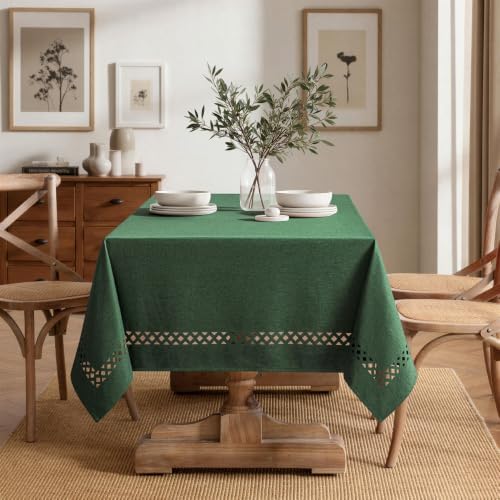 MIULEE Army Green Rectangle Tablecloth with Decorative Cutouts 52x70 Inch