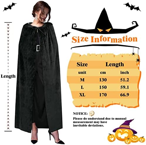 Sarfel Hooded Cloak Velvet Cape with Hood Halloween Capes Women Witch Costume Vampire Cloak Wizard Robe Men Cosplay Costume