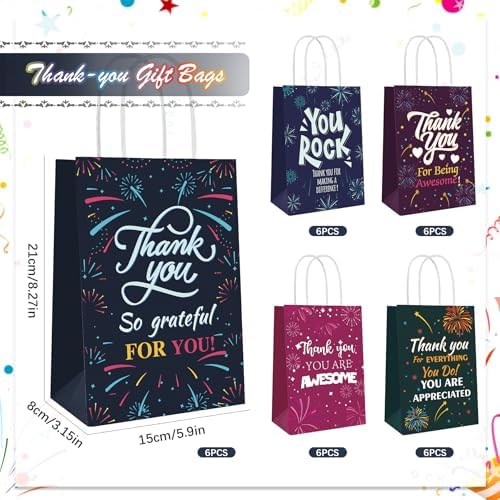 30 Pcs Thank You Gift Bags Team Employee Appreciation Gifts Bulk, Motivational Inspirational Paper Goodie Bags for Coworker Teacher Nurse Colleague Holiday Party Favor Supplies Women Men (Firework)