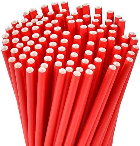 Disposable 7.75 inch Solid Red Paper Straws 100 Counts for Drinking, Decoration, Cake Pops, DIY Arts & Crafts - Eco-friendly
