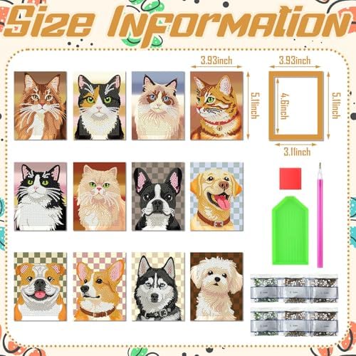 Saillong 24 Pcs Animal Mini Diamond Painting Kits with Frames Set