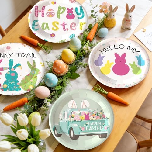 48 PCS Easter Paper Plates, Bunny Party Plates 7 inch Disposable Green Cake Dessert Plate for Holiday St Patricks Day Party Supplies (Easter)