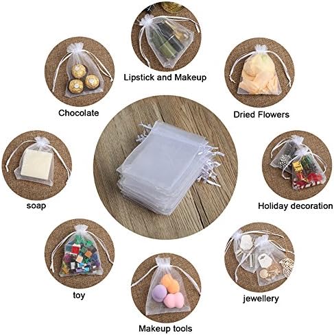 Hopttreely 100PCS Premium Sheer Organza Bags, White Wedding Favor Bags with Drawstring, 4x4.72 Jewelry Gift Bags for Party, Jewelry, Christmas, Mother's Day, Festival, Bathroom Soaps, Makeup Organza Favor Bags