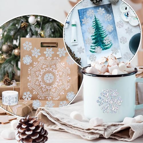 500Pcs Christmas Stickers Roll for Cards 3 Designs Silver Foil Snowflake Stickers Xmas Winter Holiday Adhesive Label Stickers Decal for Xmas Envelopes Invitations Cards Gifts Decor