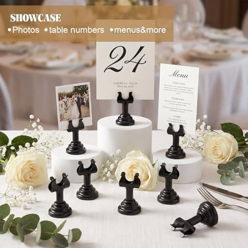 24 Pcs Black Table Number Holders Metal 1.8 in Place Card Holder
