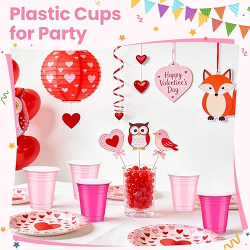100 Pcs Pink and Hot Pink Plastic Cups, 12 oz Disposable Cups