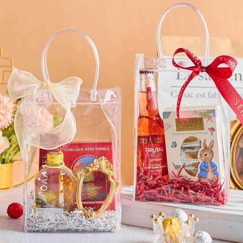 Ohuimrt 30 Pack 6.3" x 3.15" x 9.84" Clear Plastic Gift Bags with Handles