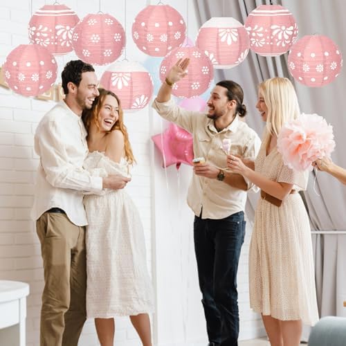 Baquler 12 Pcs Cielito Lindo Hanging Lanterns Decorations, Pink