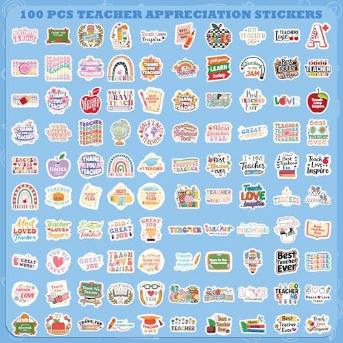 Teacher Appreciation Gifts – 100 PCS Funny Teacher Stickers | Teacher Appreciation Decorations - Teacher Must Haves Supplies Stuff Essentials Games Toys Gifts for School Classroom Students