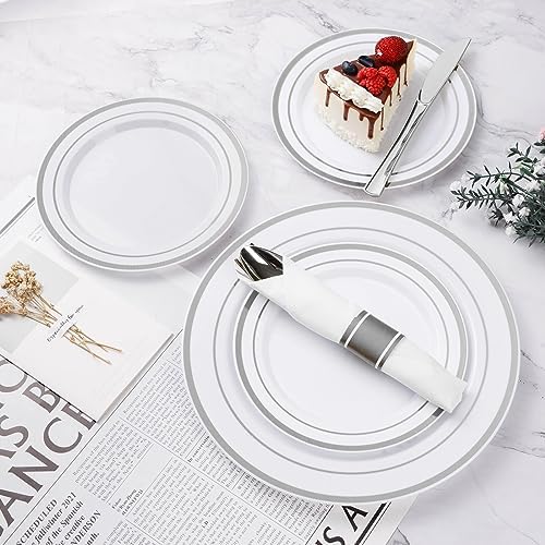 BESTVIP 875 Piece Silver Plastic Dinnerware Set for 125 Guests
