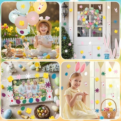 Easter Foam Stickers, 300PCS Easter Stickers for Kids Crafts, Self-Adhesive Spring Sticker Glitter Easter Egg Bunny Chick Flower Decorative Foam Sticker for Easter Decorations Arts Crafts DIY Supplies