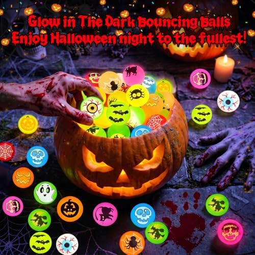 Tiaxidex 72PCS Halloween Party Favors, Bouncy Balls, Glow In The Dark Toys