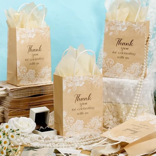 Fuutreo 100 Pack Wedding Gift Bags Bulk for Guests, Vintage Lace