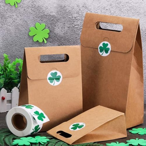 500Pcs St. Patrick's Day Stickers 1in Shamrock Stickers Roll Green Self-Adhesive Waterproof Clover Sticker Decor for Irish Holiday Party Scrapbook Journal Envelopes Decals Decorations