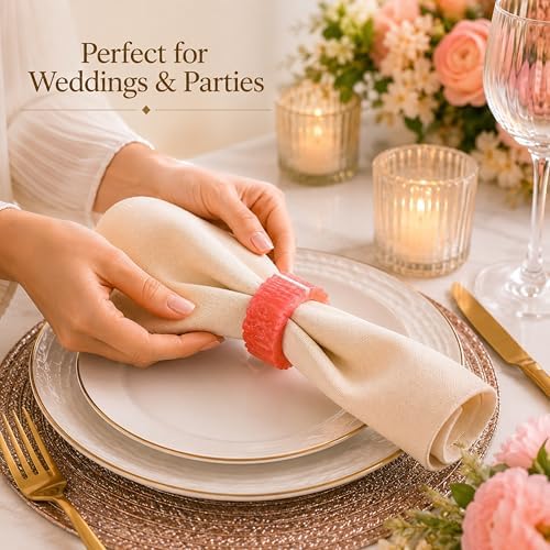 CLEENTABLE Pink Resin Napkin Rings, Set of 12
