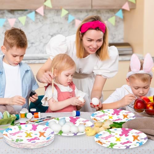 Whaline 40 Pcs Easter Bunny Paper Plates Disposable Plates 9 Inch Sparkly Colorful Rabbit Dessert Plates Flower Party Tableware for Spring Birthday Baby Shower Table Supplies