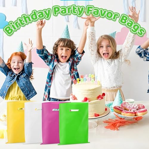 VieFantaisie 50 PCS Green Party Favor Bags, 8" x 11" Goodie Bags for Candy Treat Craft Easter Egg, Plastic Gift Bag with Die Cut Handles for Birthday Party, School Events & Small Business, Wedding