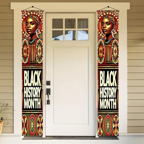 BlissYard Black History Month Banners Front Porch Elegant Portrait Door Banner African American Cultural Welcome Sign Black History Month Supplies Entryway Decor Display 12x71Inch