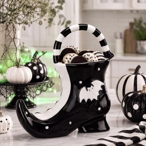 Reallnaive Halloween Candy Bowl Ceramic Witch Boot Halloween Table Decor
