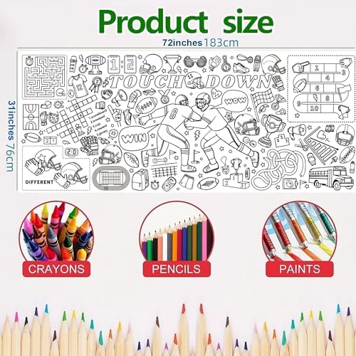 Giant Football Coloring Tablecloth for Kids,Large Coloring Posters for Kids Art Craft Home Birthday Party Supplies 30 x 72 Inch