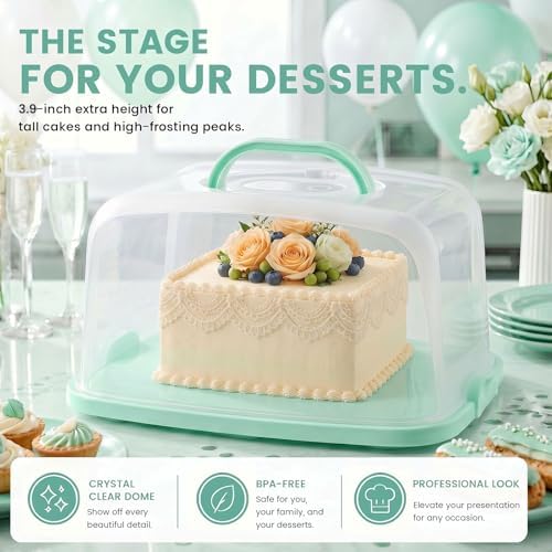 VGOODALL Cake Carrier with Lid and Handle, 12 Capacity Cupcake Holder for Muffin Pies Candies Fruits Snacks Desserts, Perfect for Sheet Cakes, Dishwasher Safe