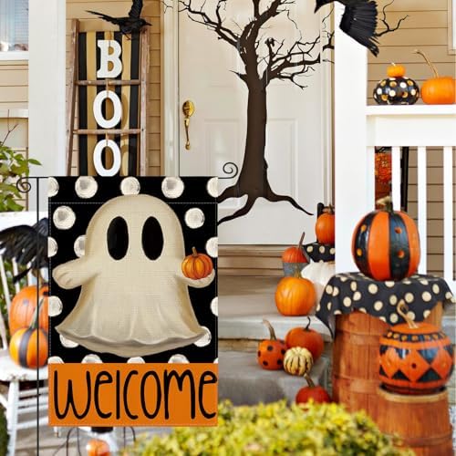AVOIN colorlife Halloween Ghost Garden Flag for Outside 12x18 Inch