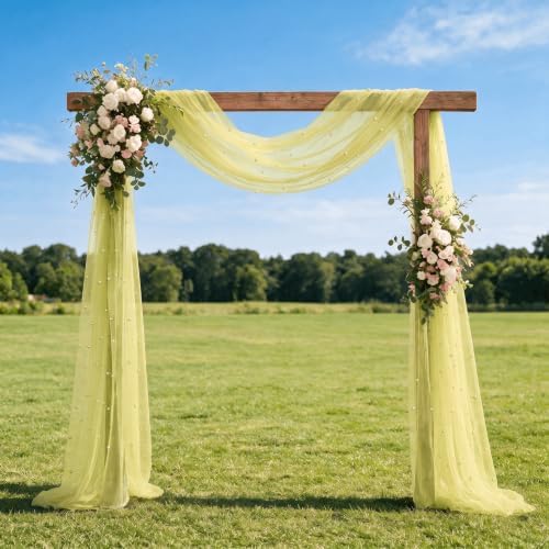 Artoid Mode Pearl Yellow Gauze Table Runner 10FT Home Decor
