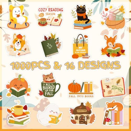 H1vojoxo Fall Bookish Sticker Rolls - 1000PCS Decorative Aesthetic Stickers