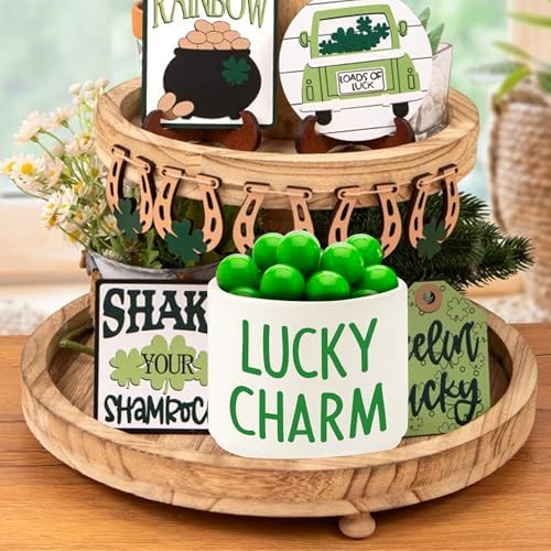 St Patrick’s Day Candy Dish - Mini Ceramic Candy Bowl Tiered Tray Decor, St. Patrick Snack Serving Bowl Party Favor Desktop Decoration for Home Kitchen Classroom (Lucky Charm)