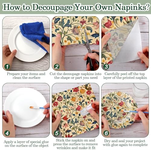 Tenceur 48 Pack 12 Styles William Morris Floral Decoupage Napkins, 13 Inch