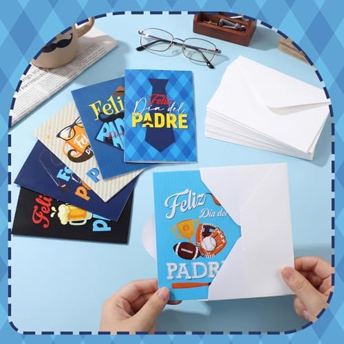 Motiskyy 24 Pcs Spanish Fathers Day Cards Bulk Feliz Día Del Padre Gift Happy Father's Day Card with Envelopes 4 x 6'' Tarjetas De Felicitación Españolas for Men Dad Grandpa Husband