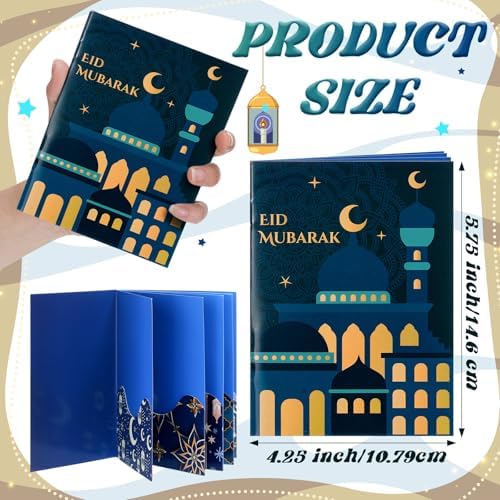 AmazingSpark 4 Set Ramadan Gift Card Booklet for Cash Mubarak Cardboard Money Holder Book Ramadan Gift Decorations Islamic Muslim Money Card Sleeve Party Favor for Eid Al-Fitr or Eid Al-Adha