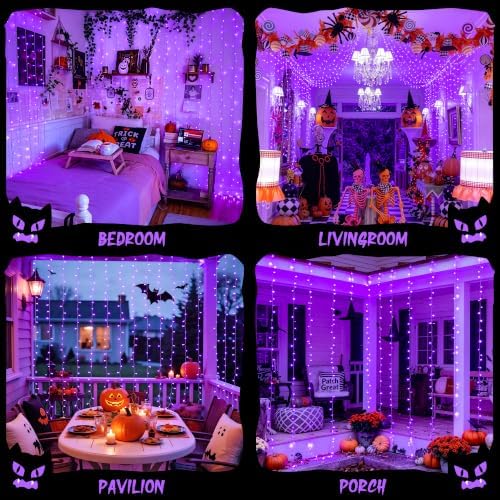 JMEXSUSS 200 LED USB Purple Halloween Lights, 6.5ft x 6.5ft