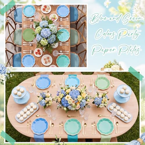 72 Pcs Teal Blue Green Paper Plates 9 Inch Disposable