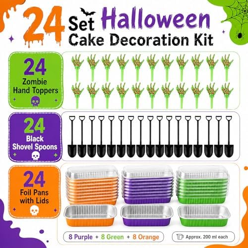 SiliFine 24 Set Halloween Baking Supplies Zombie Hands Cake Decor, Colorful