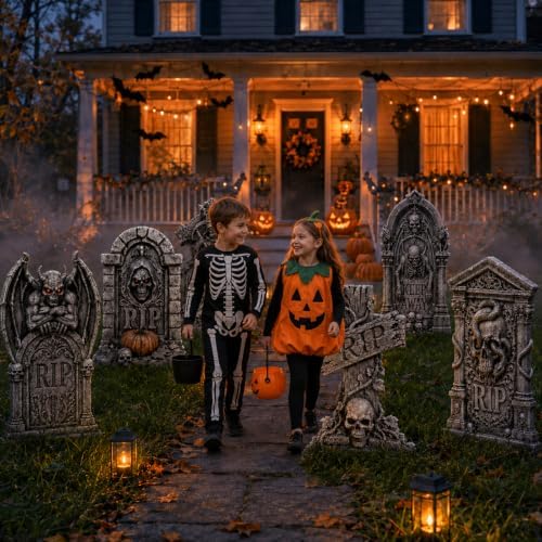 Halloween Decorations Outdoor, Tombstone Graveyard Yard Signs with Stakes