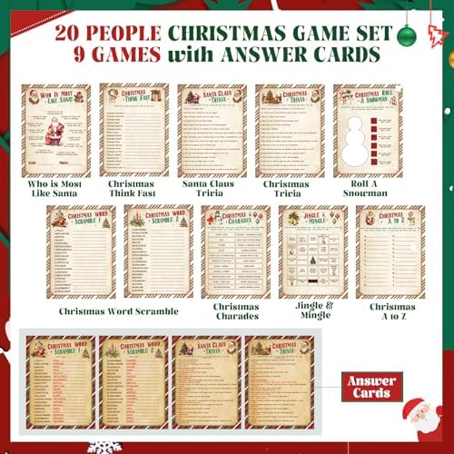 Fullhawl 102 Pcs Christmas Trivia Games for Large Group Festival Question Answer Guessing Word Scramble Cards Activity for Xmas Indoor Game Holiday Party Activity Family Friends(Kraft,Candy Canes)