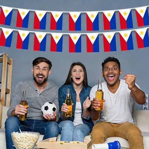 AhfuLife 30 Pcs Philippines String Flags for Independence Day Decorations, Small Filipino Flag Bunting Banner - Double Sided for National Day Christmas Party Decorations (5.5×8.3 Inch-33 Ft)