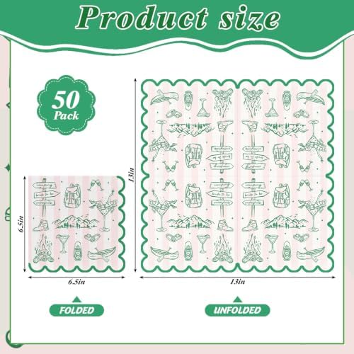 NatNarr 50 Pk Camp Bachelorette Napkins, 6.5" Scalloped Camping Decorations