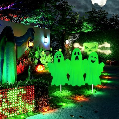 YiYa Halloween Garden Decorations Metal Ghost Yard Signs with Stake
