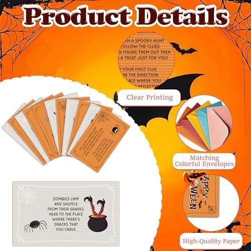 Halloween Scavenger Hunt Games Set, Trick Or Treat Treasure Hunt Clue Games for Friends Family, Halloween Activities for Large Groups, Horror Party Supplies Decorations, 01