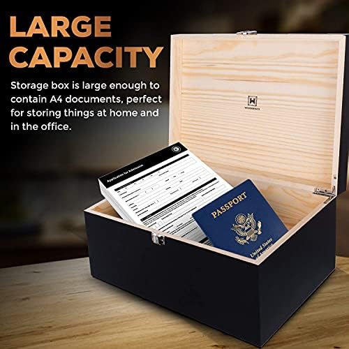 Large Wooden Storage Memory Gift Decorative Box with Hinged Lid (Black)