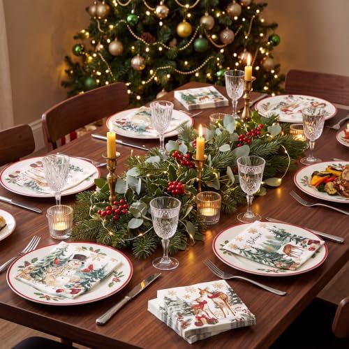 Fulmoon 100 Pcs Christmas Cocktail Paper Napkins Disposable Vivid 4 Style