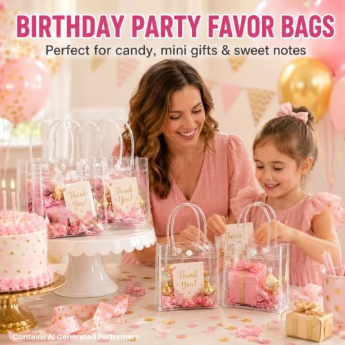 MAQIHAN Clear Gift Bags with Handles - Party Favor Candy Bags Transparent