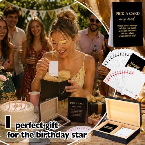 AceOrbit 57 Pack Birthday Guest Book Playing Card Set with Black Wooden Box