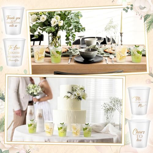 Yungyan 100 Pcs Wedding Frosted Plastic Cups 12 oz Clear Disposable