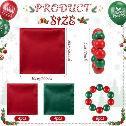 Qinyoung 8 Sets Christmas Cloth Napkins and Napkins Rings Holders Red Green