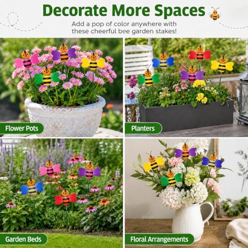 RAINFLOW 30PCS Fake Bee Garden Stakes - Colorful Flower Pot Decor