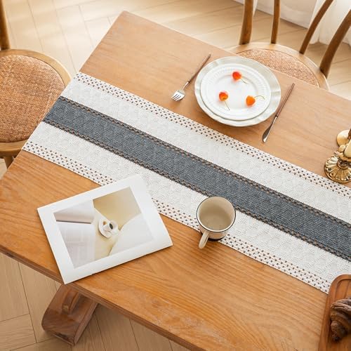 FEXIA Farmhouse Table Runner for Home Decor 12x48 Grey Fall Home Decor
